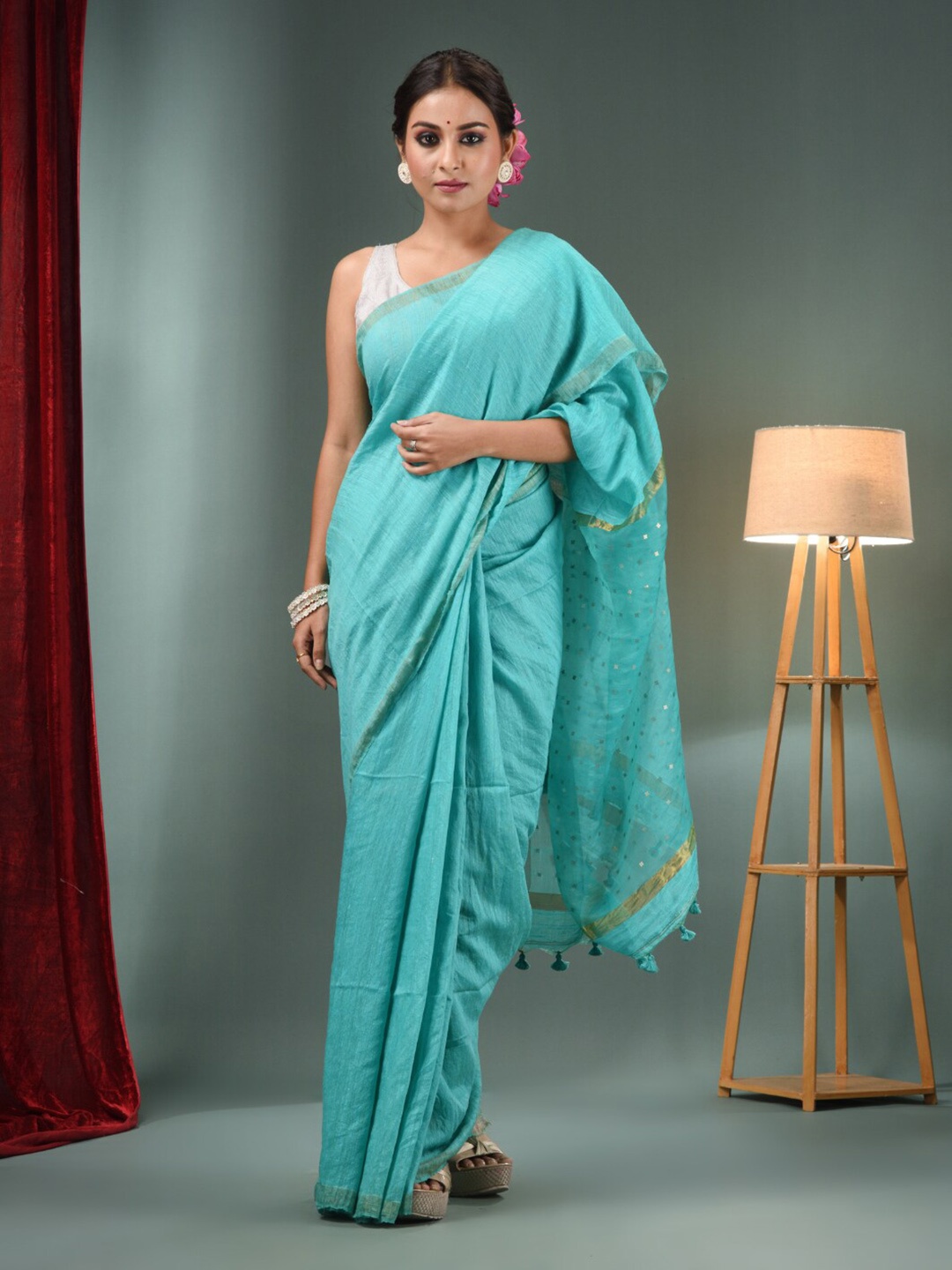 

Charukriti Zari Pure Silk Saree, Sea green