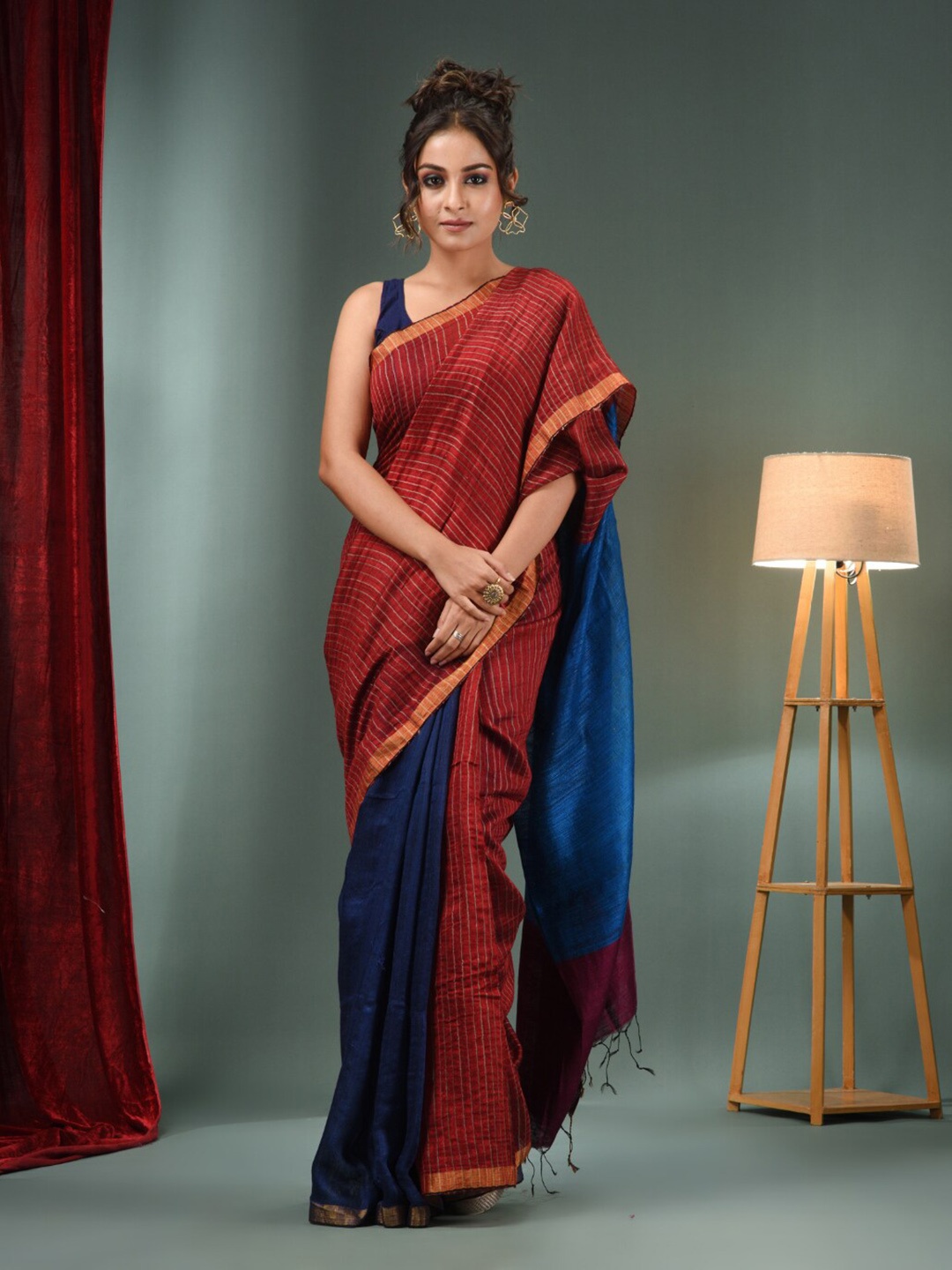 

Charukriti Striped Tasseled Pure Silk Saree, Blue