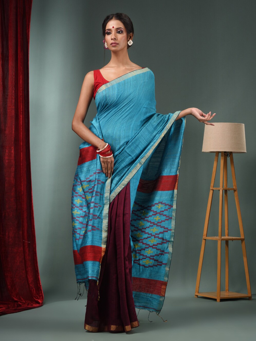

Charukriti Zari Pure Silk Half and Half Saree, Blue