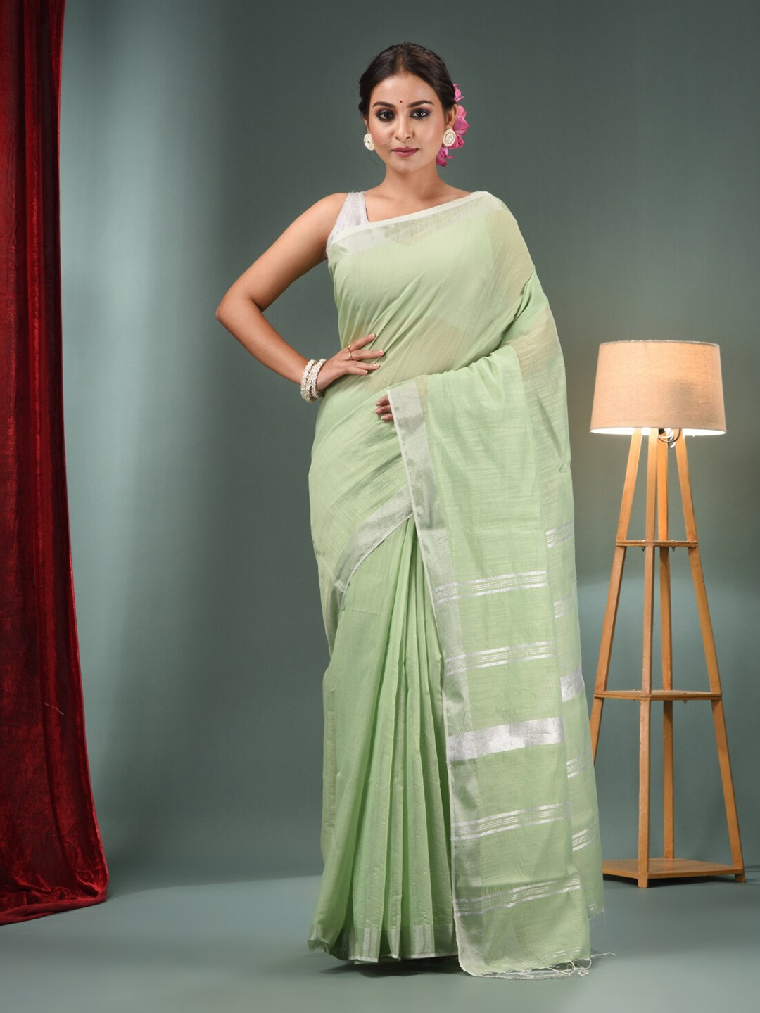 

Charukriti Zari Detail Saree, Green