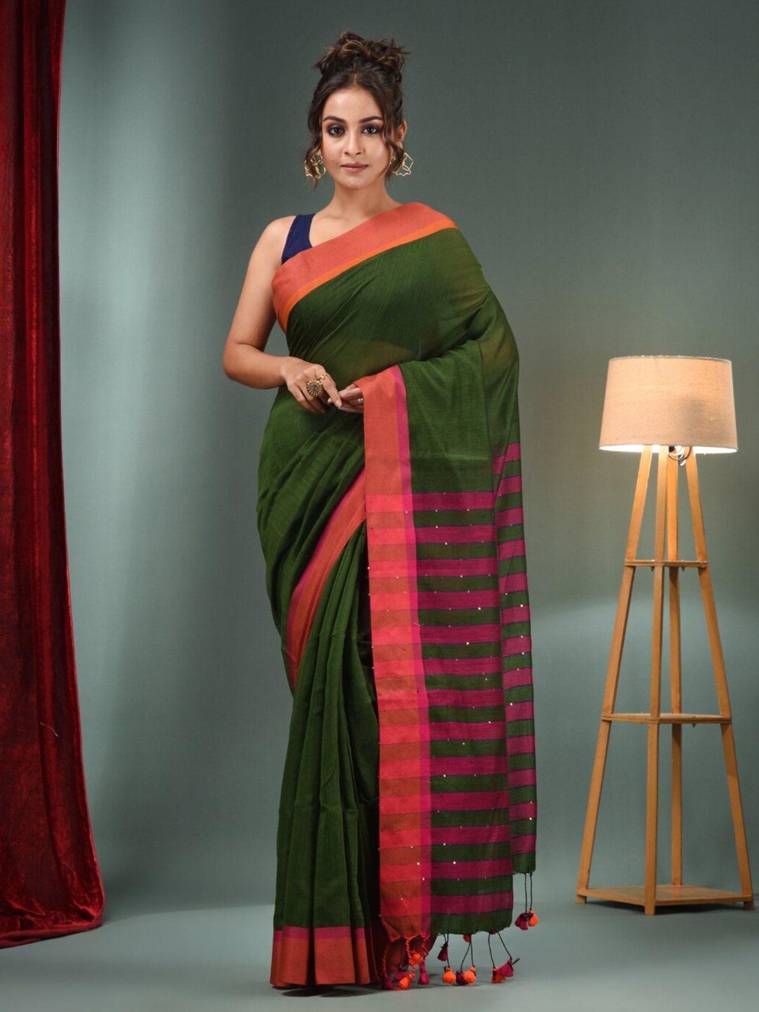 

Charukriti Tasseled Saree, Green