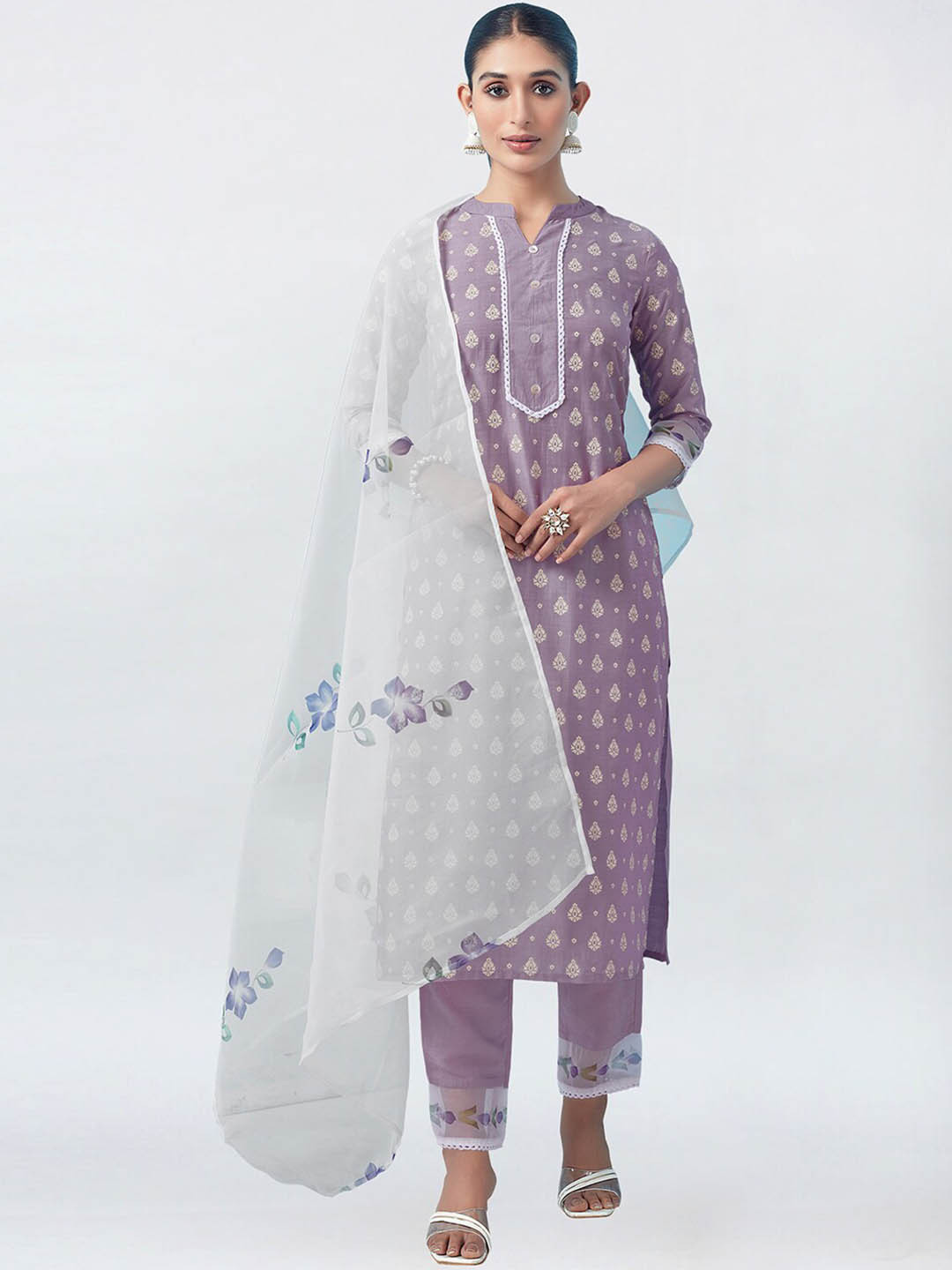 

KALINI Ethnic Motifs Printed Regular Kurta With Trousers & Dupatta, Lavender