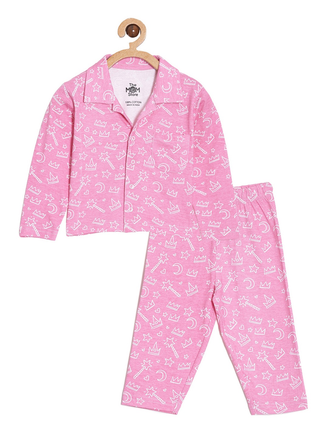 

The Mom Store Kids Conversational Printed Pure Cotton Shirt With Pyjama, Pink
