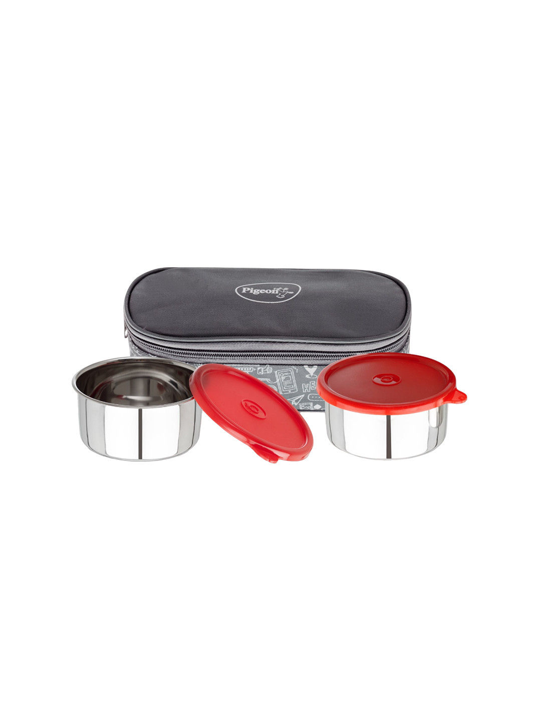 

Pigeon Fresh Meal 2 Pcs Grey & Red Lunch Boxes With Bag 300 ML Each