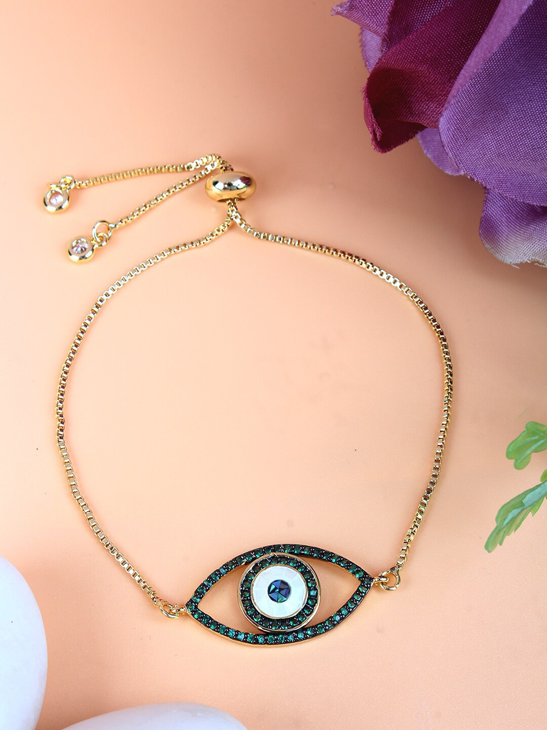 

Stylecast X KPOP Women Gold-Plated Brass Evil Eye Charm Bracelet