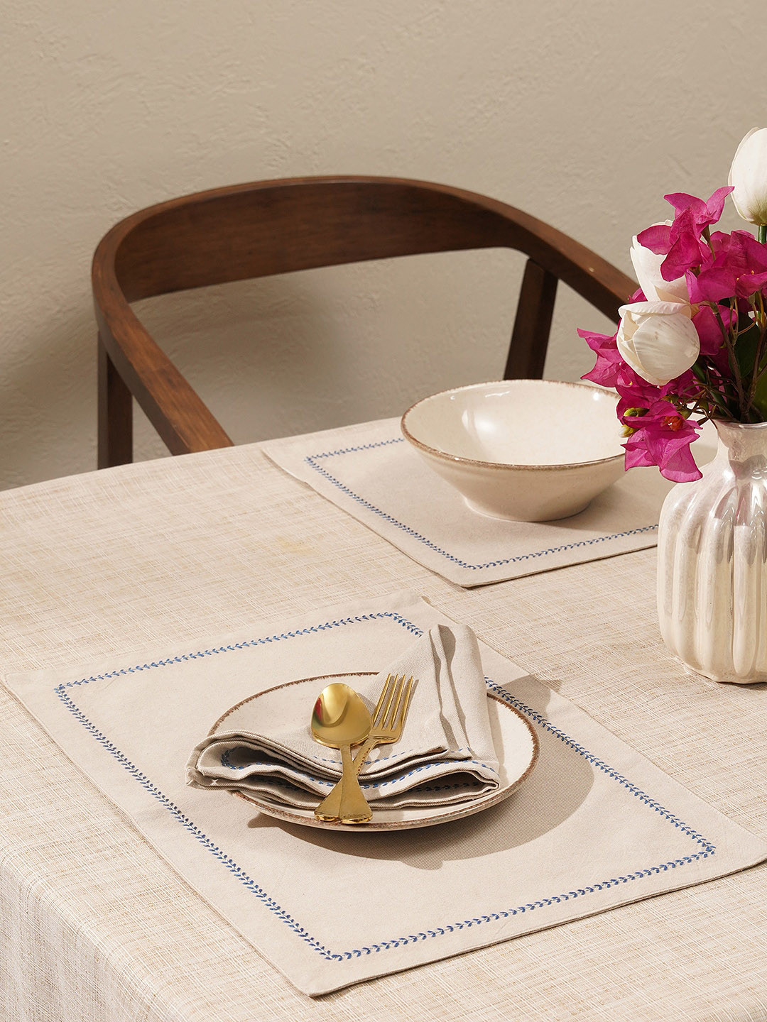

Pure Home and Living Beige & Green 2 Pieces Embroidered Rectangle Cotton Table Placemats
