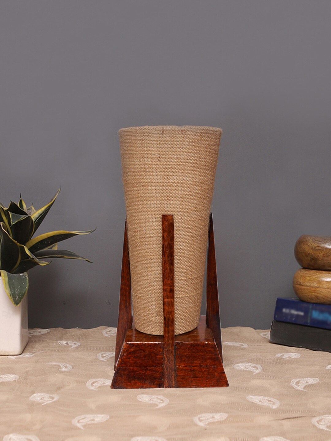 

Devansh Beige & Brown Textured Wooden Table Lamp With Jute Shade