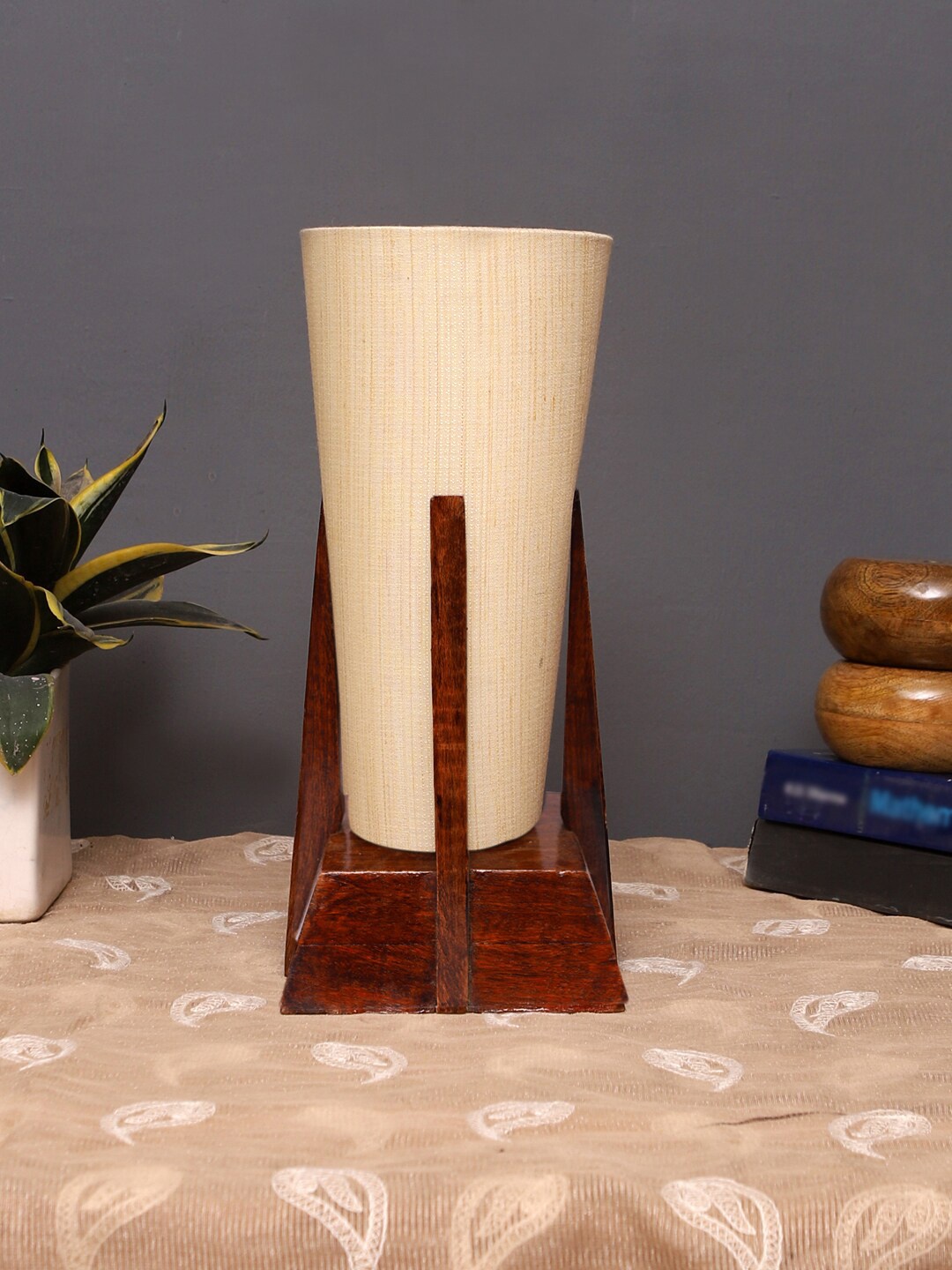 

Devansh Off-White & Brown Wooden Table Lamp With Cotton Shade