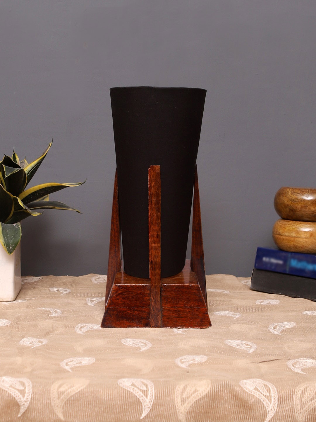 

Devansh Black Cotton Conical Wooden Floor Lamp