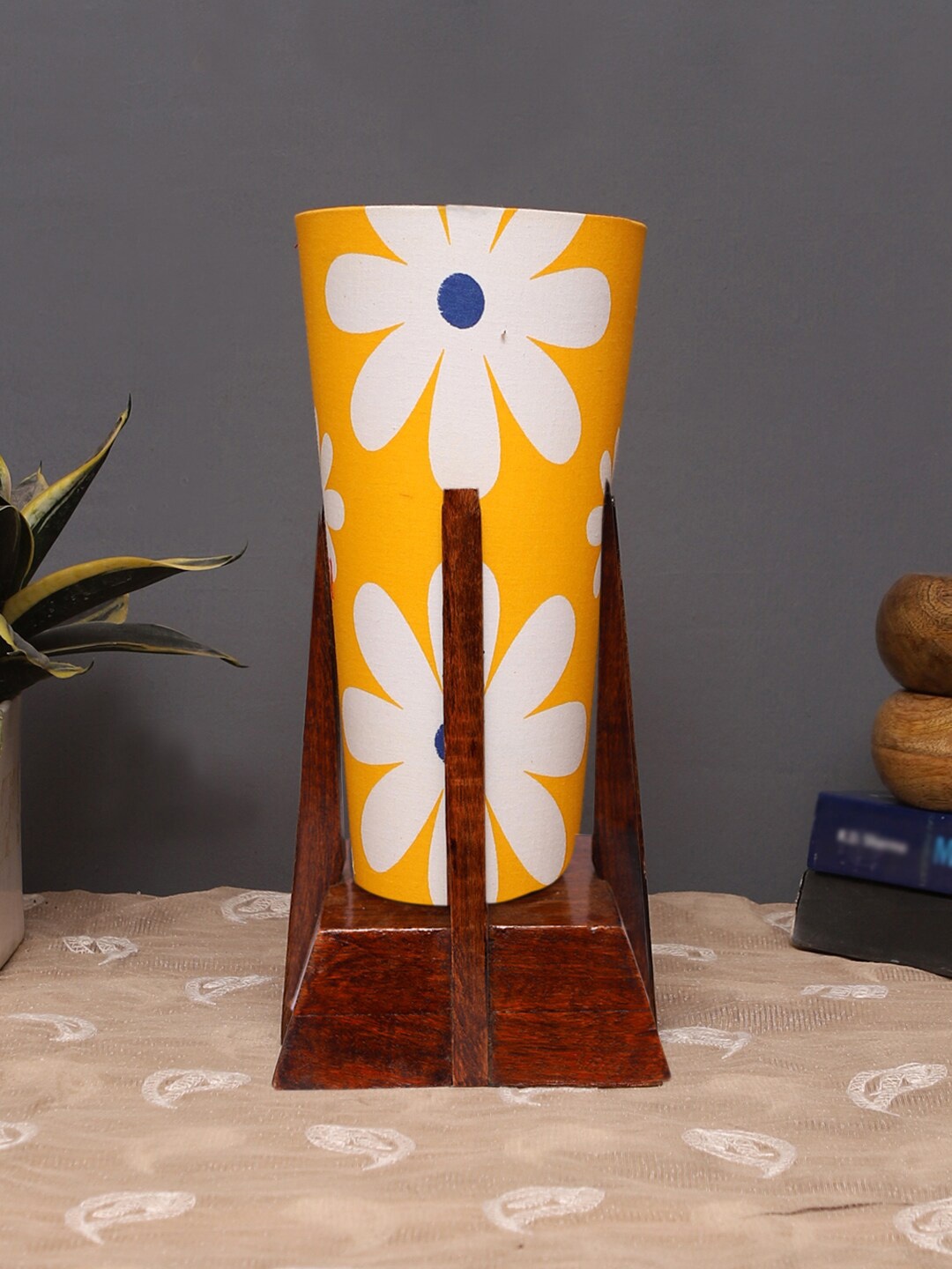 

Devansh Yellow & Brown Printed Wooden Table Lamp With Cotton Shade