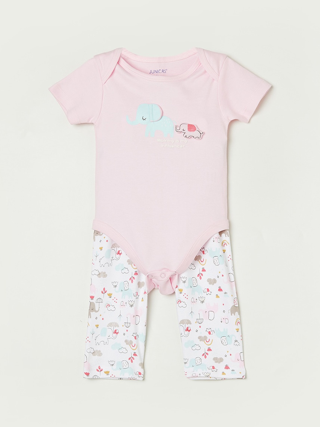

Juniors by Lifestyle Girls Printed Round Neck Pure Cotton Clothing Set, Pink
