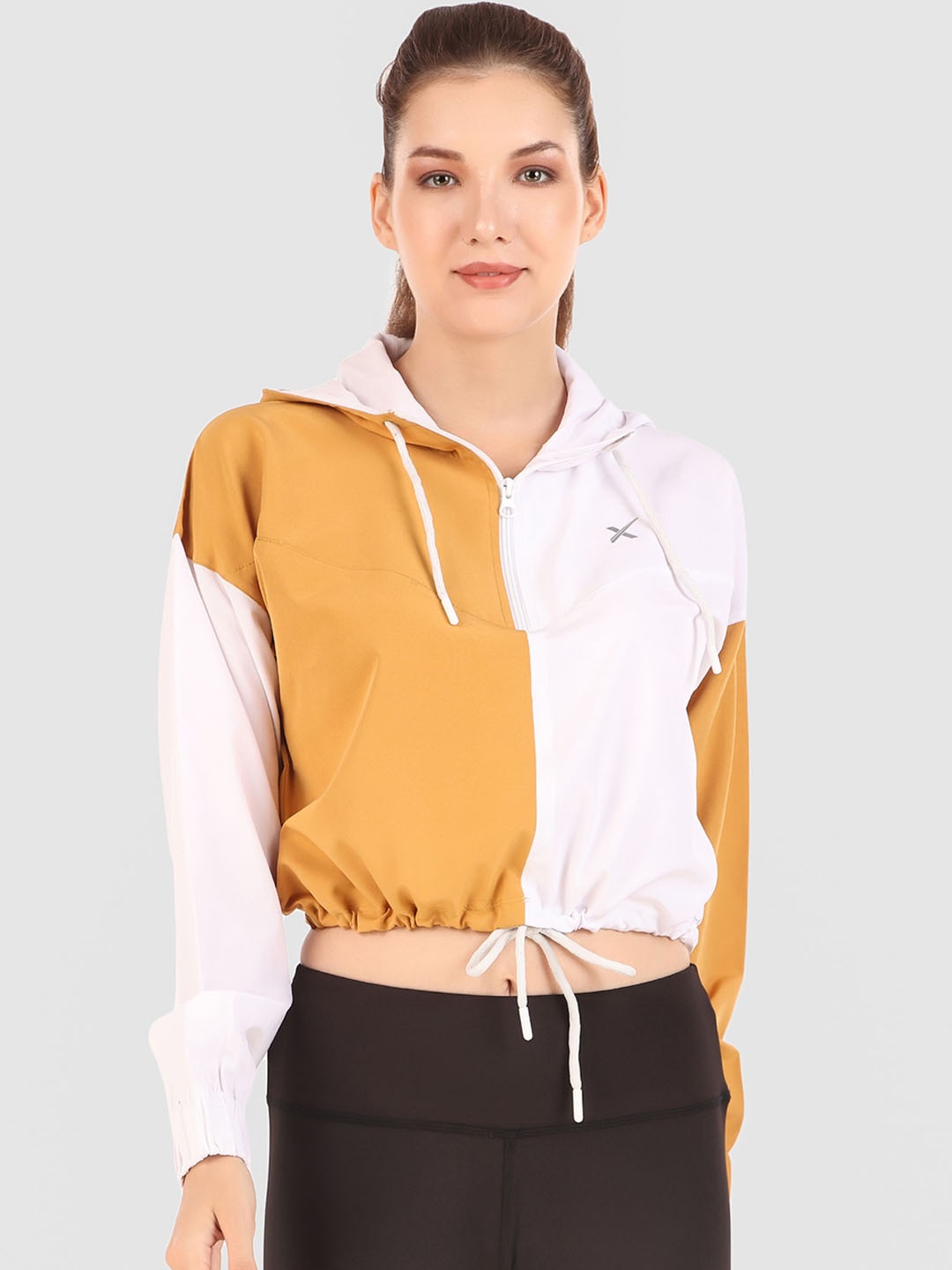 

HRX by Hrithik Roshan Colourblocked Hooded Crop Bomber Jacket, White