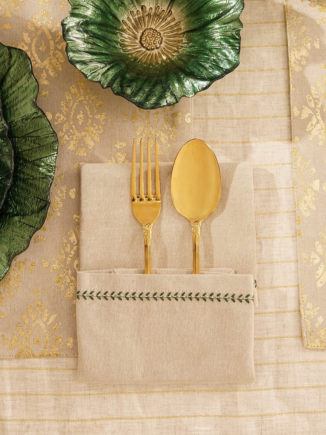 

Pure Home and Living Beige 4 Pieces Embroidered Cotton Table Napkins
