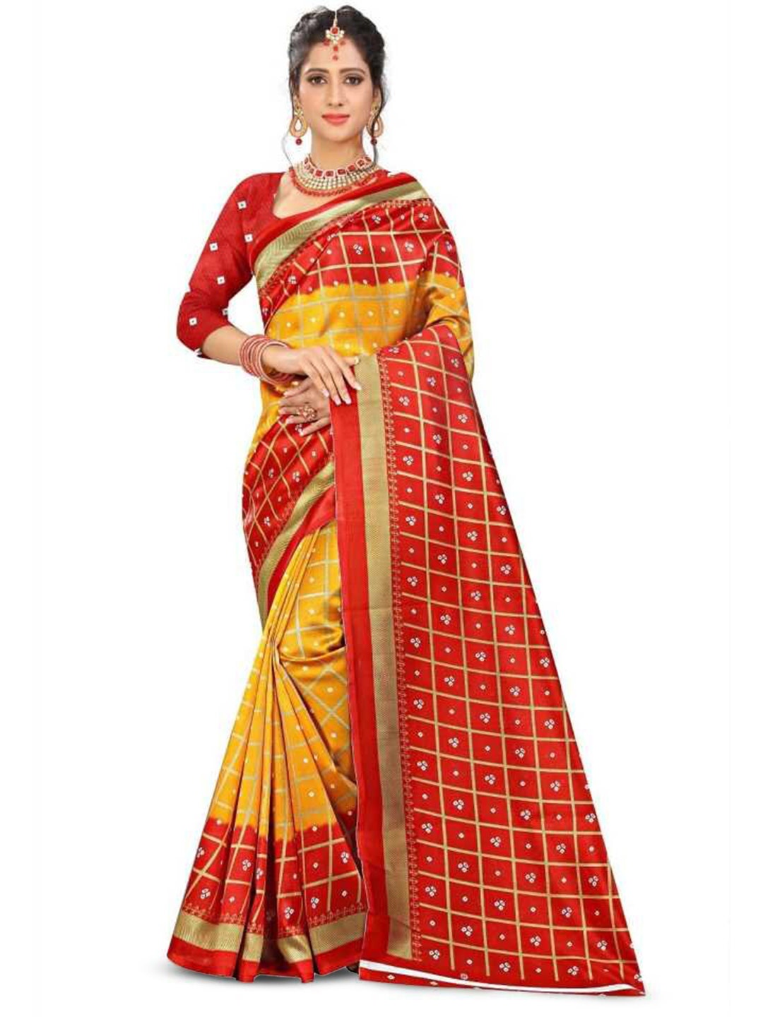 

Grubstaker Geometric Printed Saree, Yellow