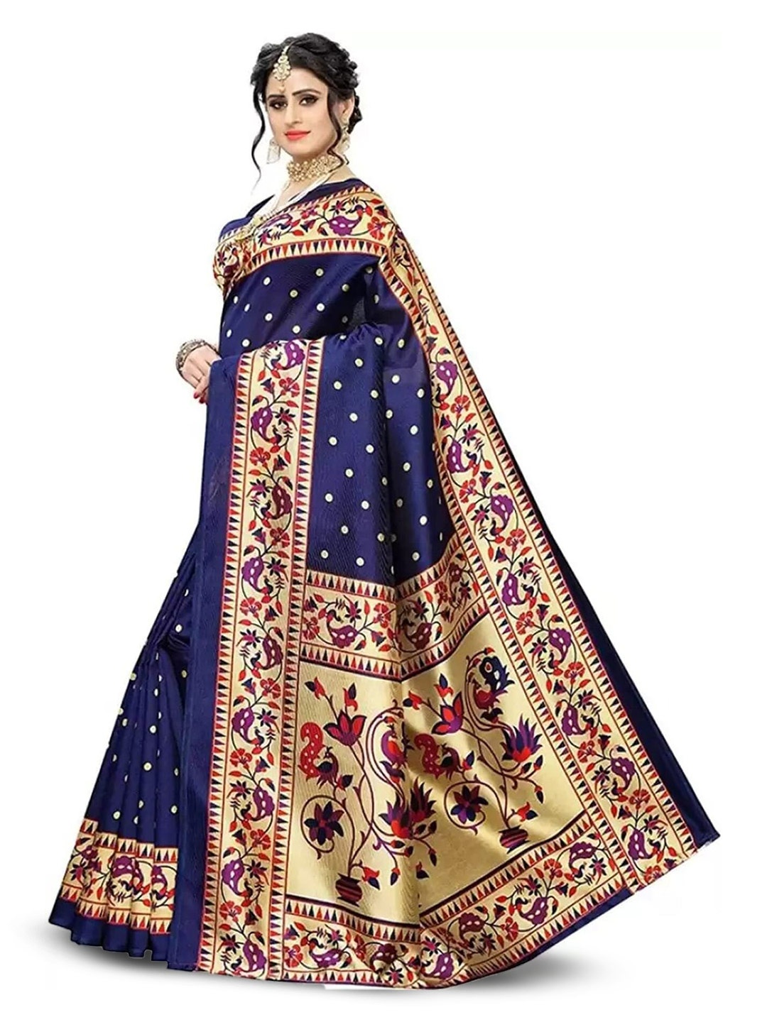 

Grubstaker Ethnic Motifs Art Silk Banarasi Saree, Blue