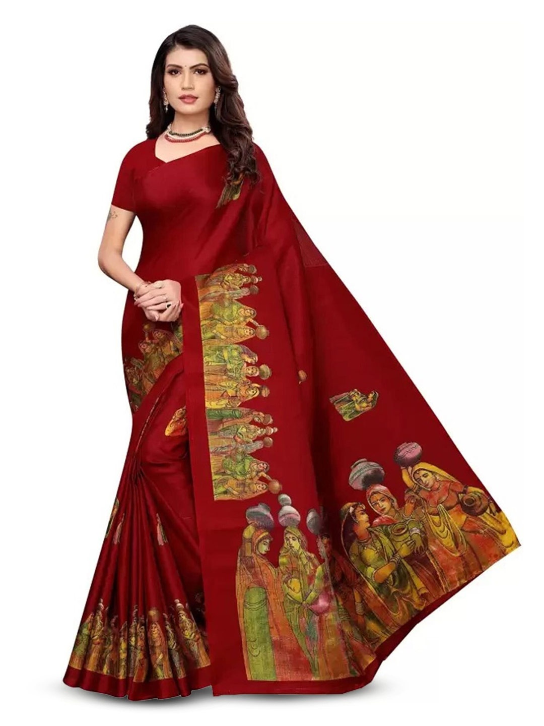 

Grubstaker Ethnic Motifs Printed Saree, Maroon