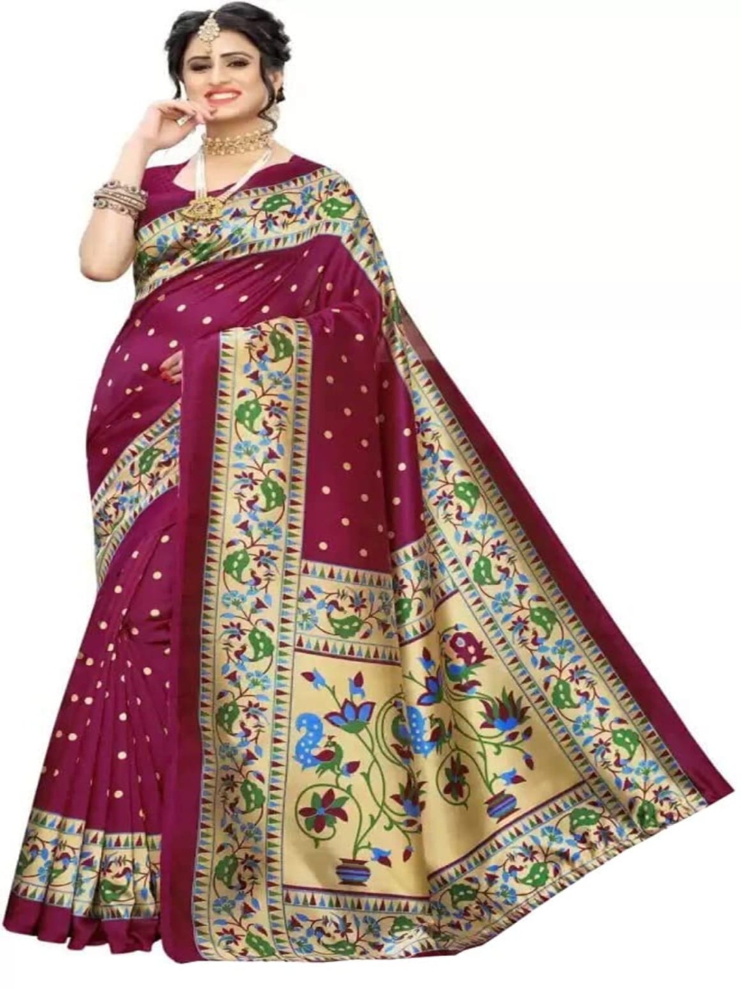 

Grubstaker Ethnic Motifs Printed Art Silk Banarasi Saree, Pink