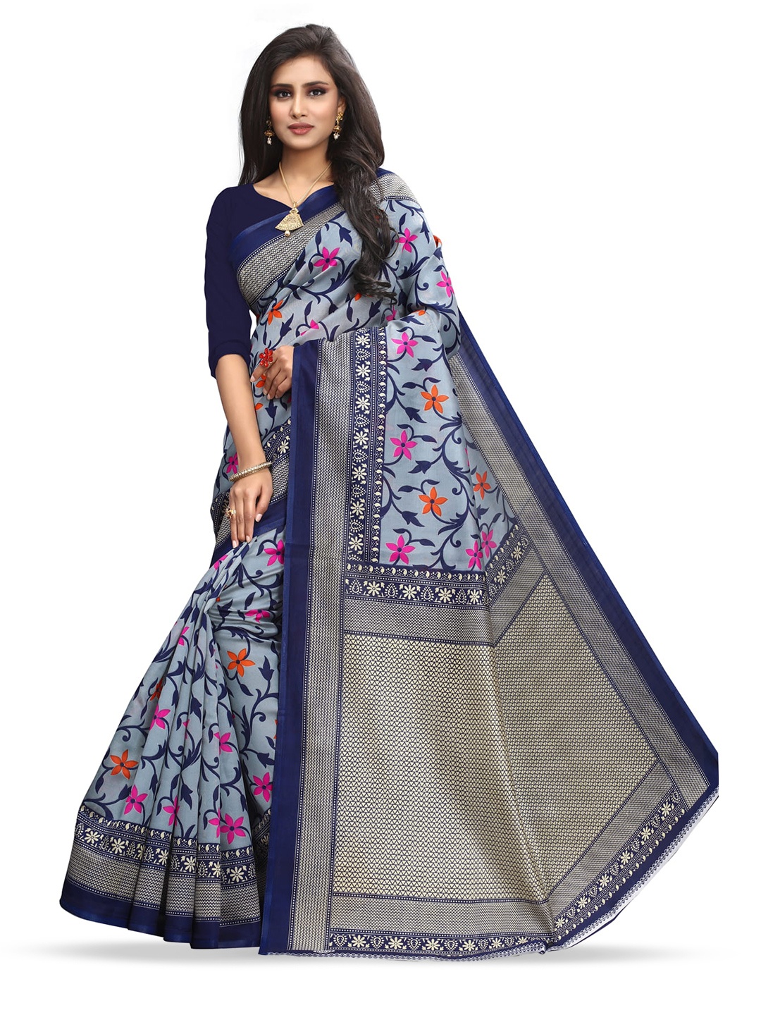 

Grubstaker Floral Printed Saree, Grey