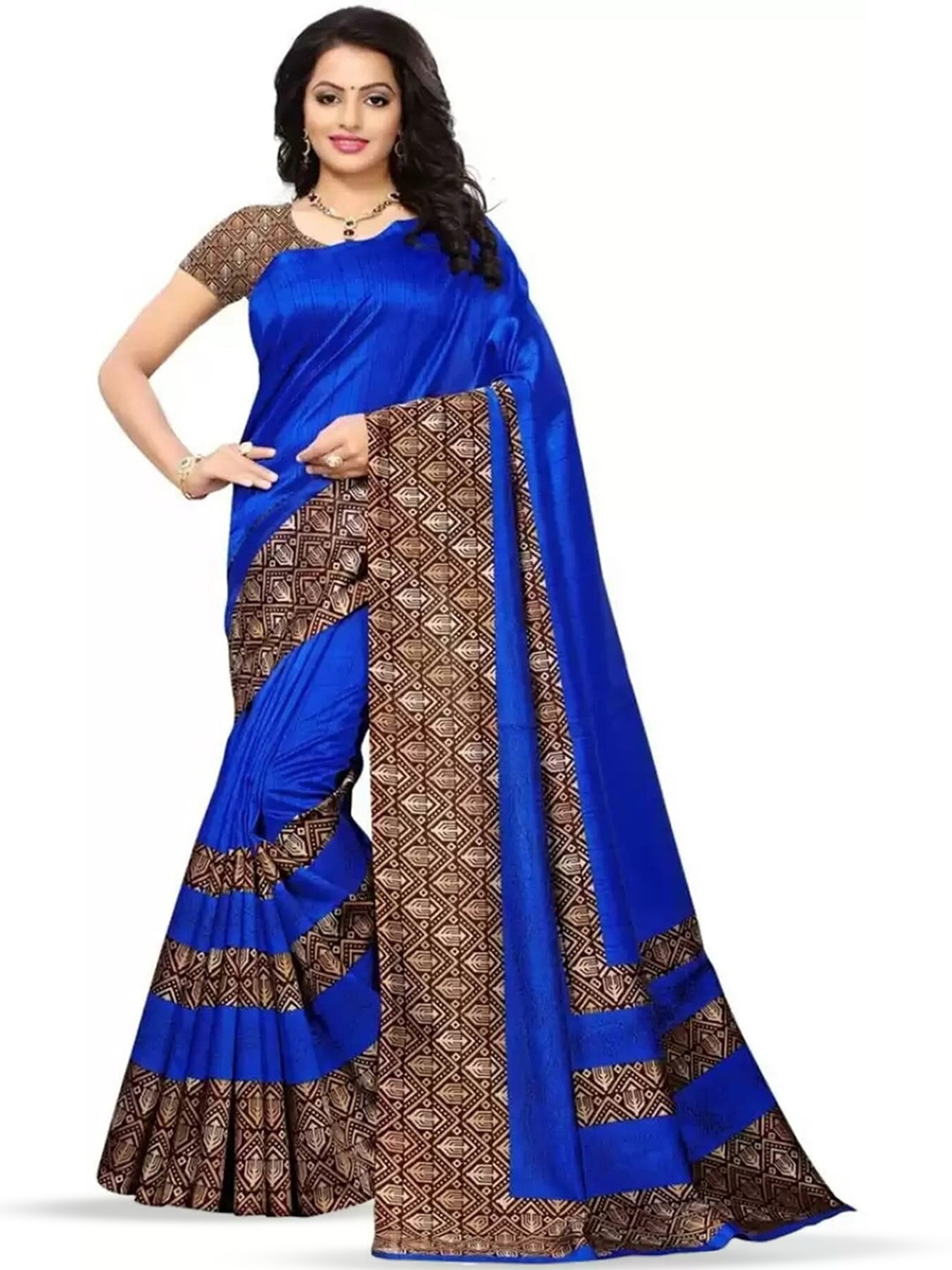 

Grubstaker Printed Border Saree, Blue