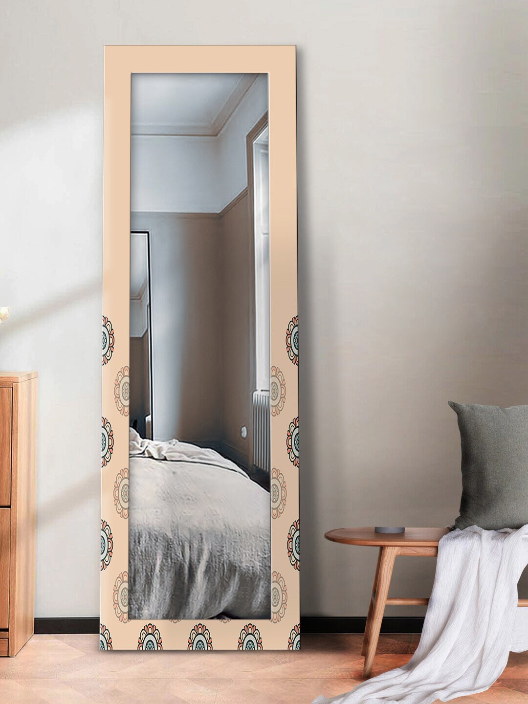 

999Store Mustard-Yellow & Black Printed Wall Mirror
