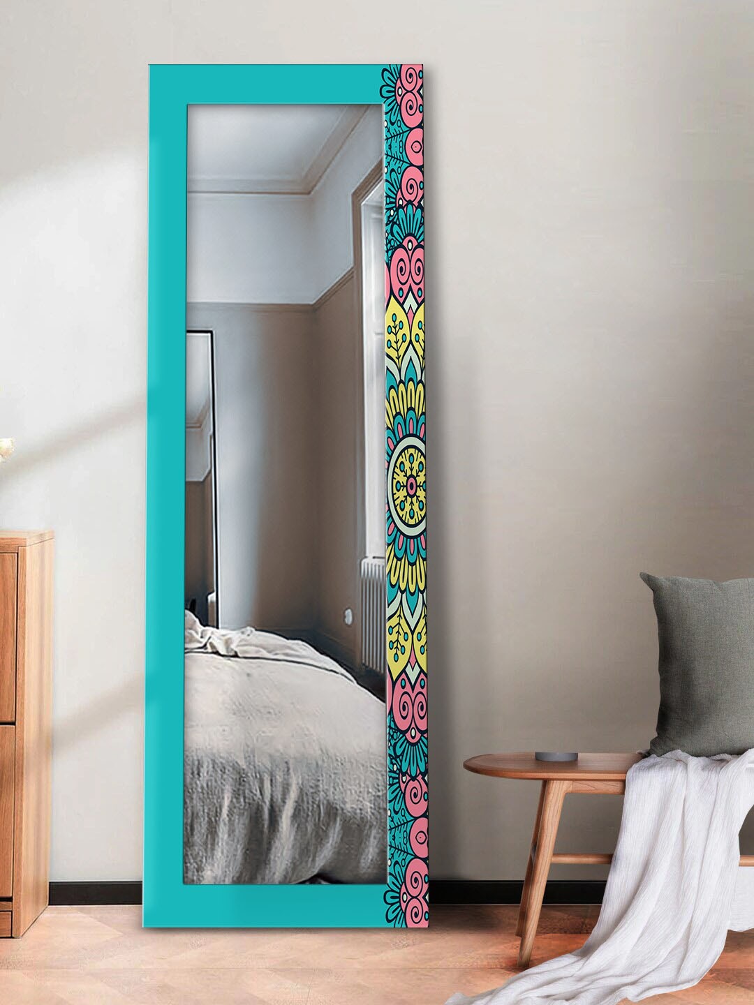 

999Store Turquoise Blue & Yellow Printed Rectangular Wall Mirrors