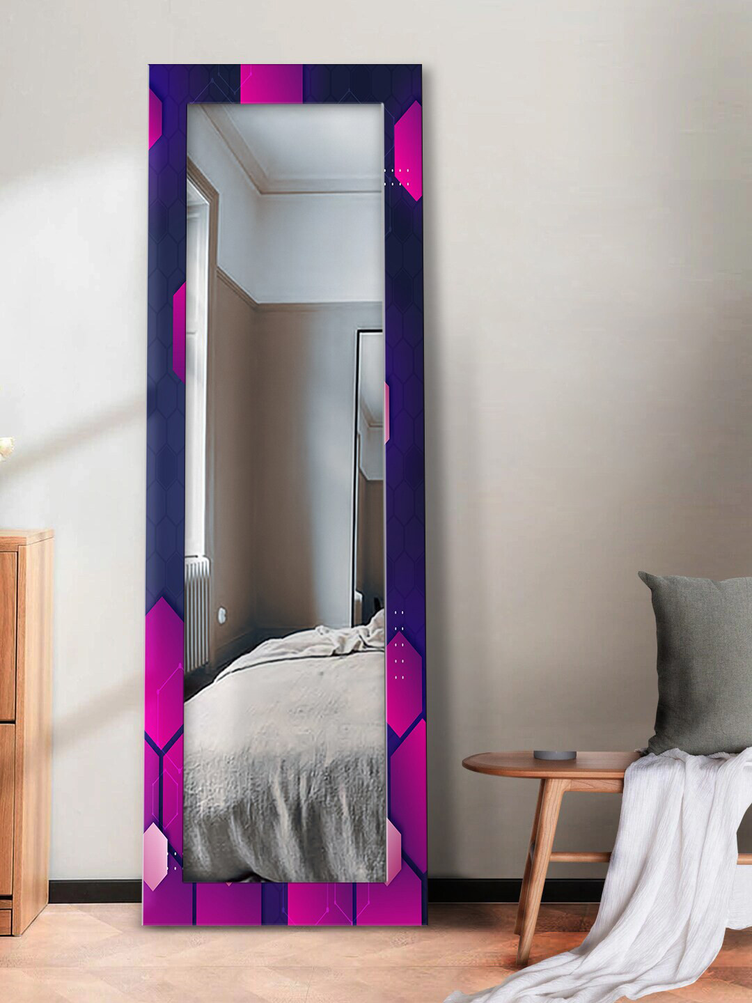 

999Store Purple & Blue Printed Wall Mirror
