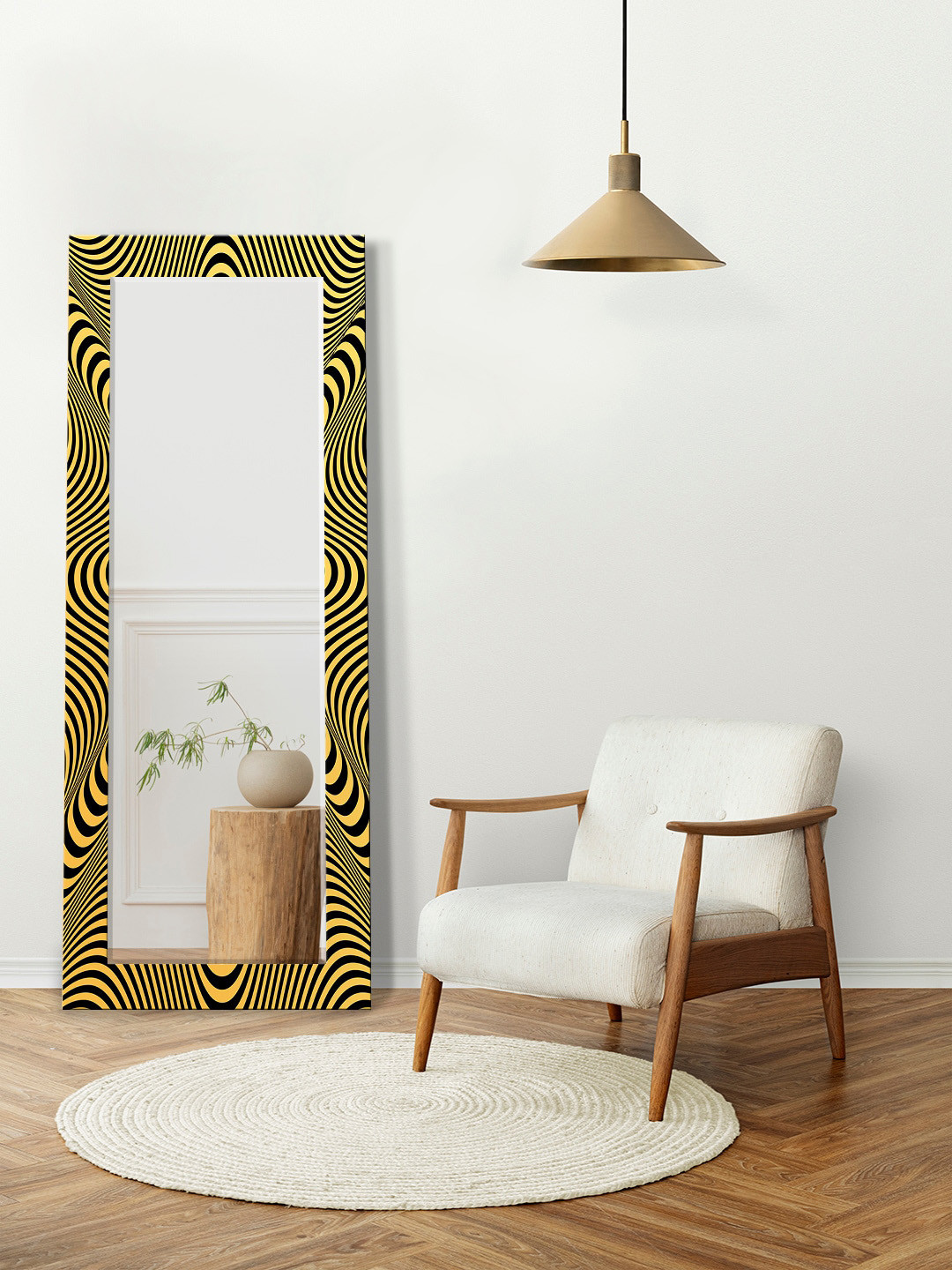 

999Store Yellow & Black Psychedelic Optical Illusion Printed Wall Mirror