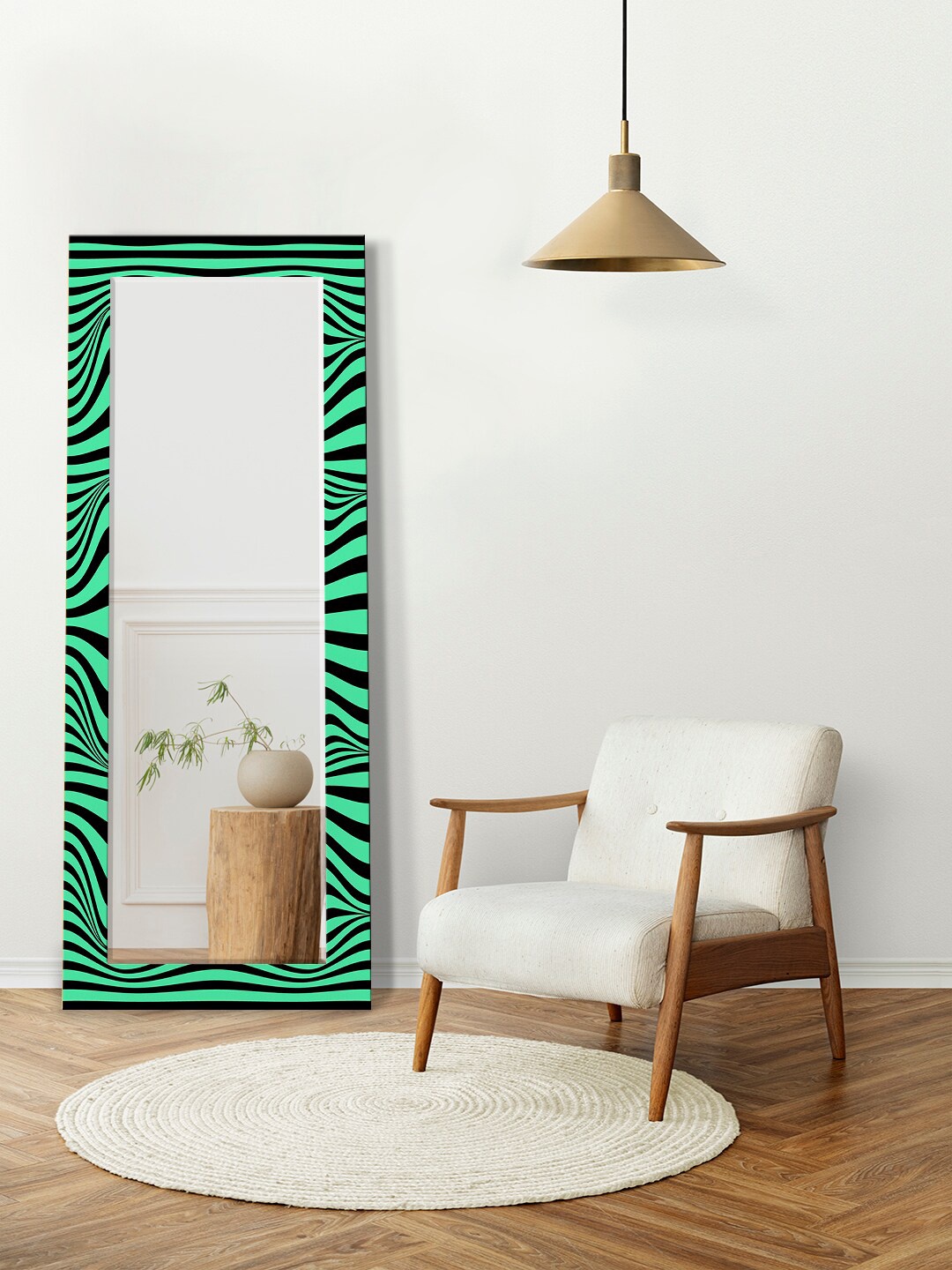 

999Store Green & Black Printed Rectangular Wall Mirrors