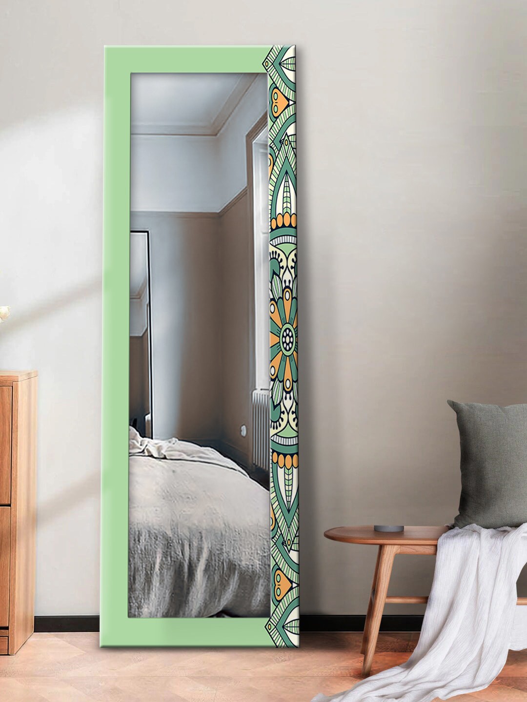 

999Store Green & Black Printed Rectangle Wall Mirror