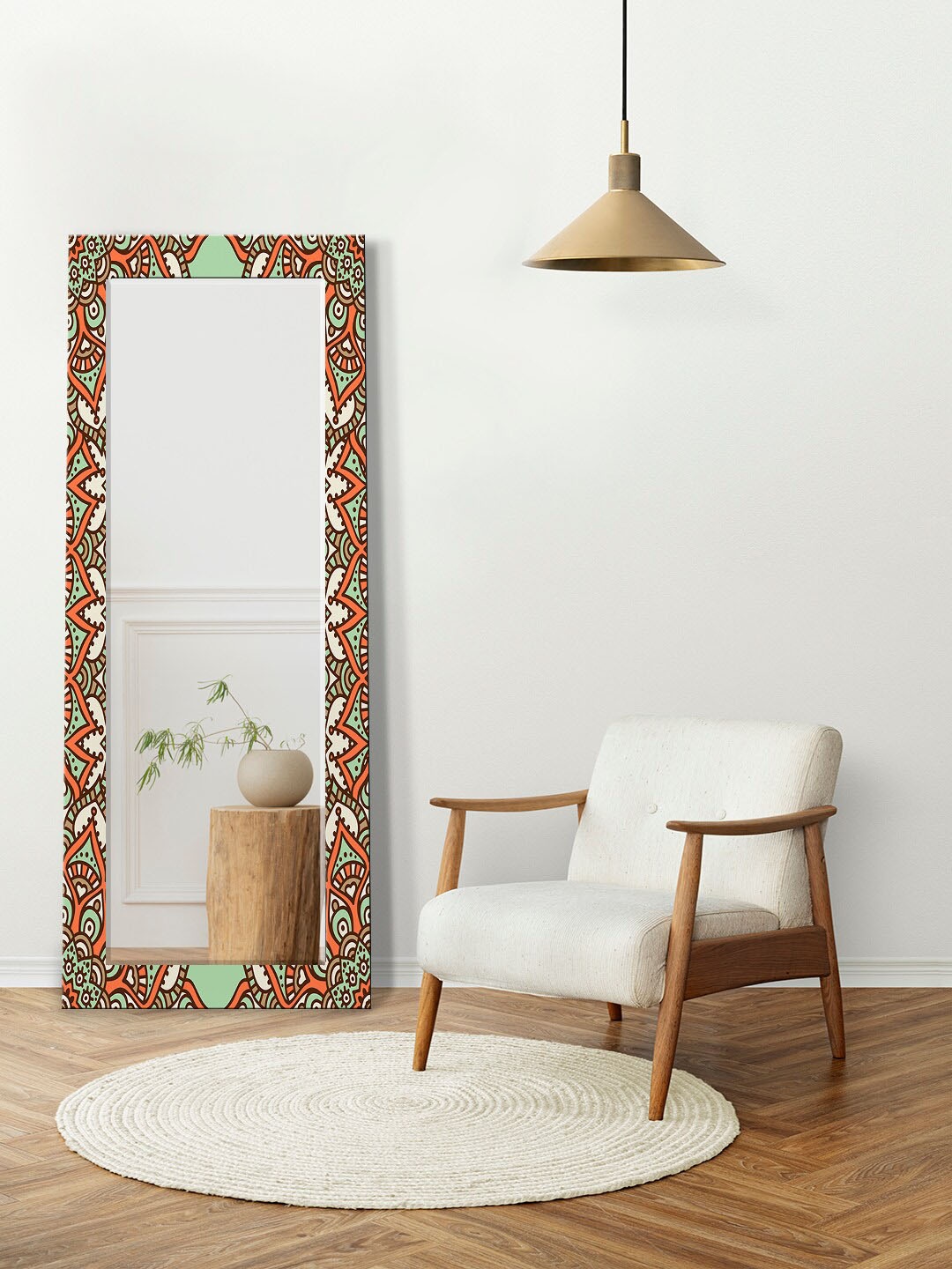 

999Store Brown & White Printed Rectangle Wall Mirror