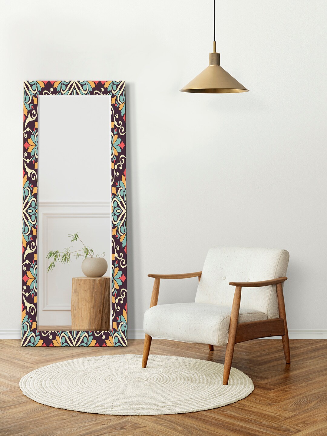 

999Store Purple & White Floral Pattern Arabian Style Arabesque Pattern Wall Mirror