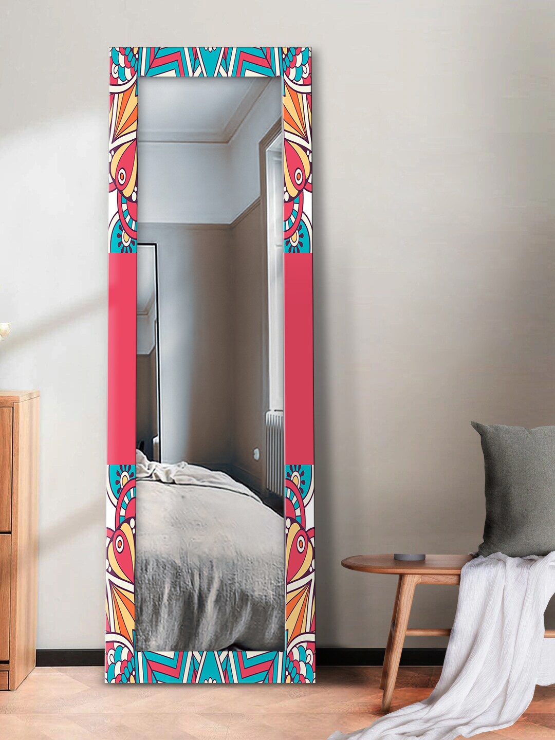 

999Store Pink & Green Printed Rectangle Wall Mirror