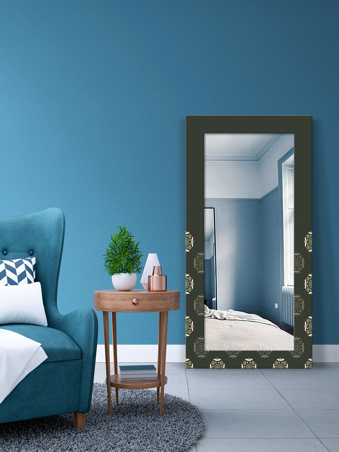 

999Store Green Printed Wall Mirror