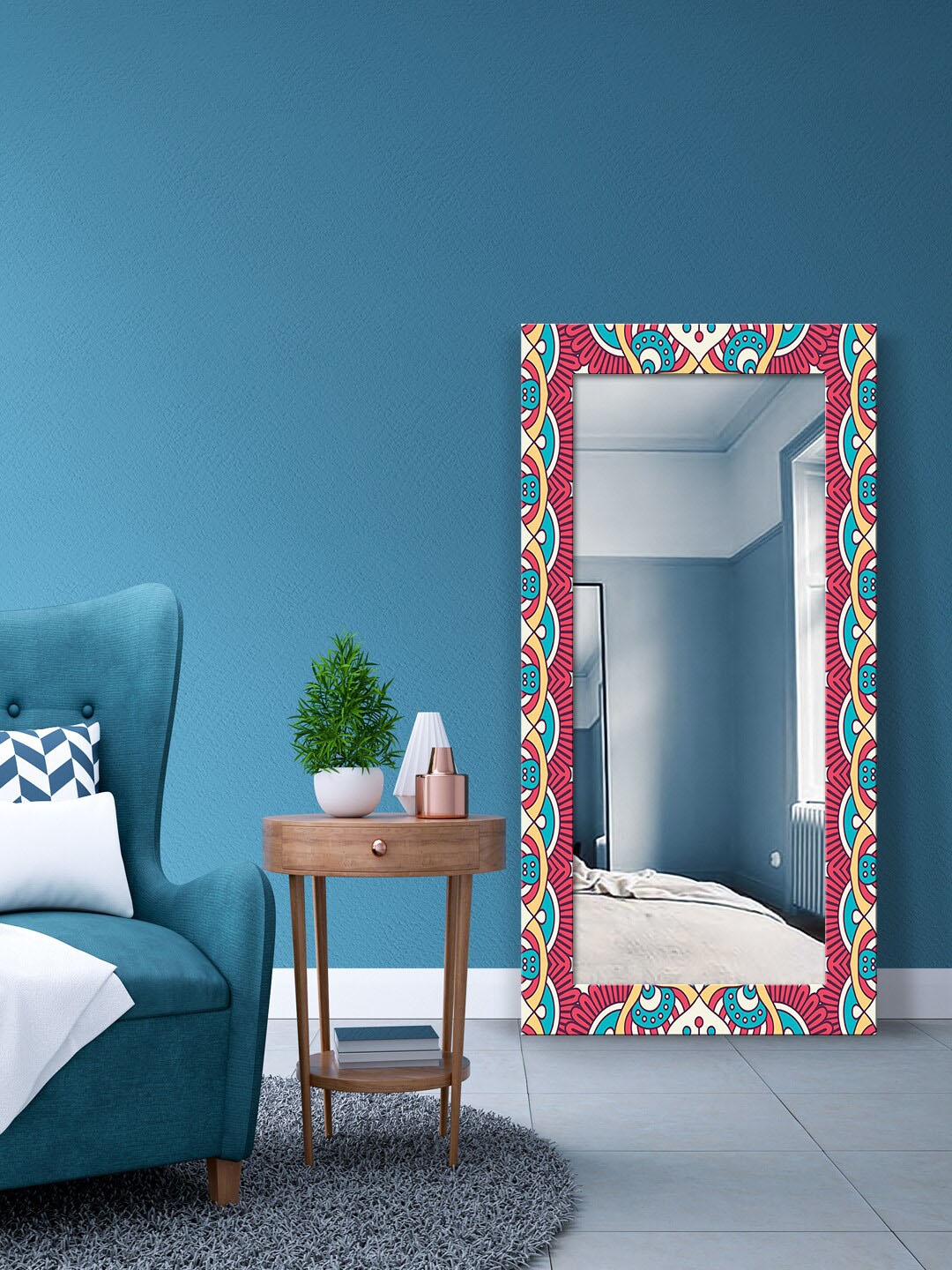 

999Store Green & Red Printed Wall Mirror