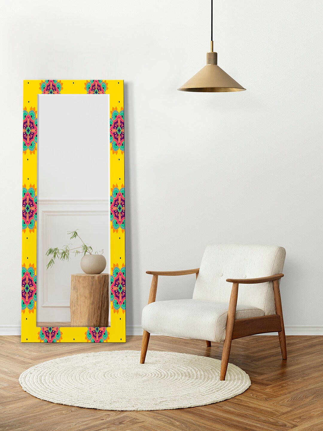 

999Store Yellow & Red Printed Wall Mirror
