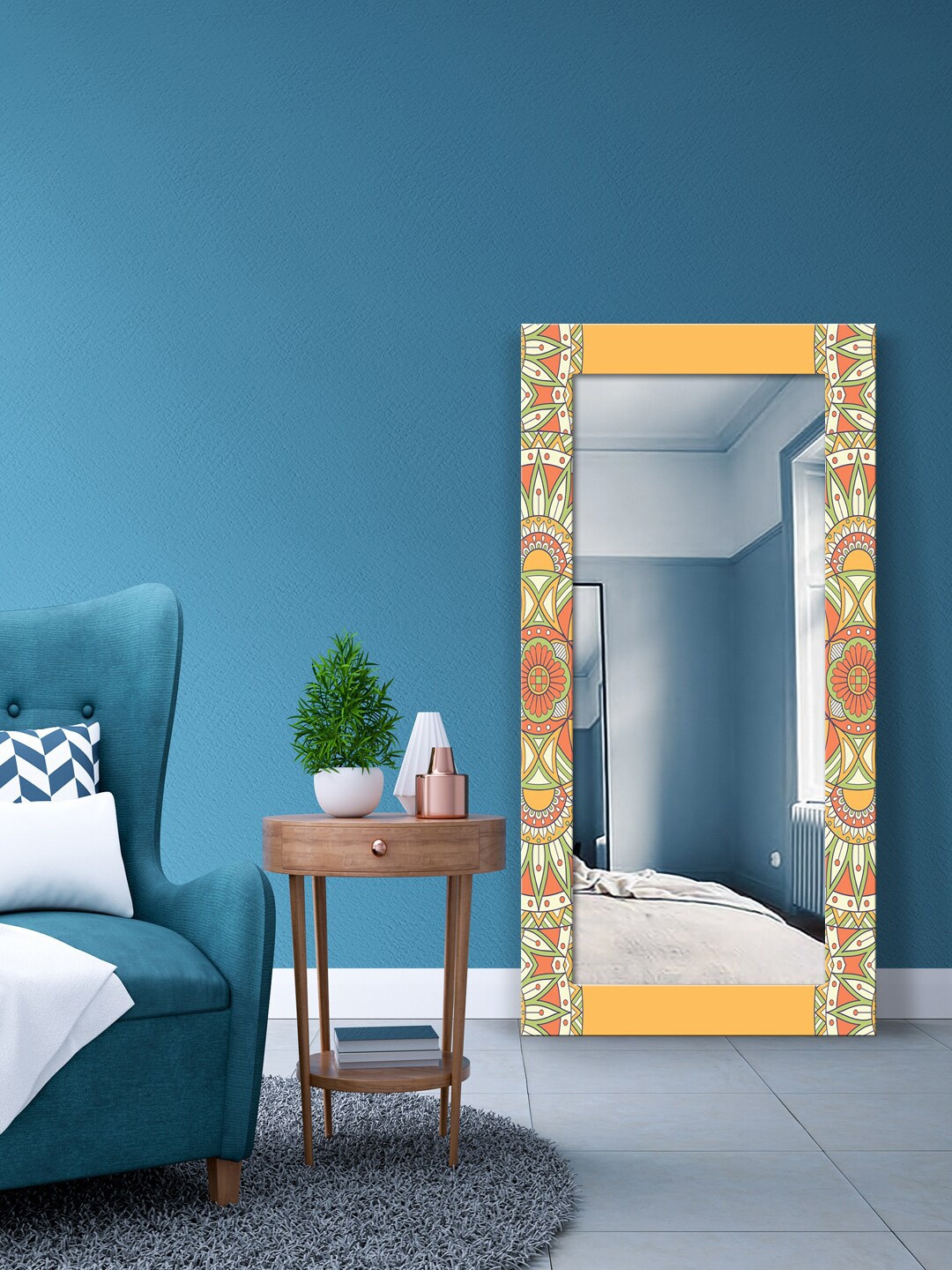 

999Store Yellow & Red Printed Rectangle Wall Mirror
