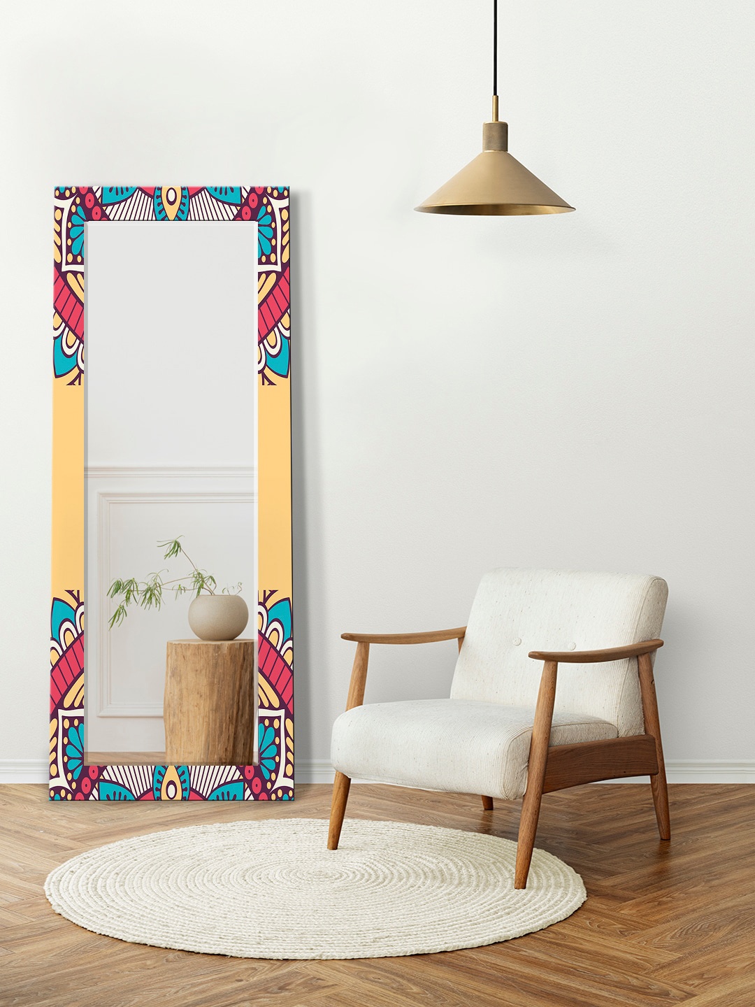 

999Store Yellow & Red Printed Rectangle Wall Mirror