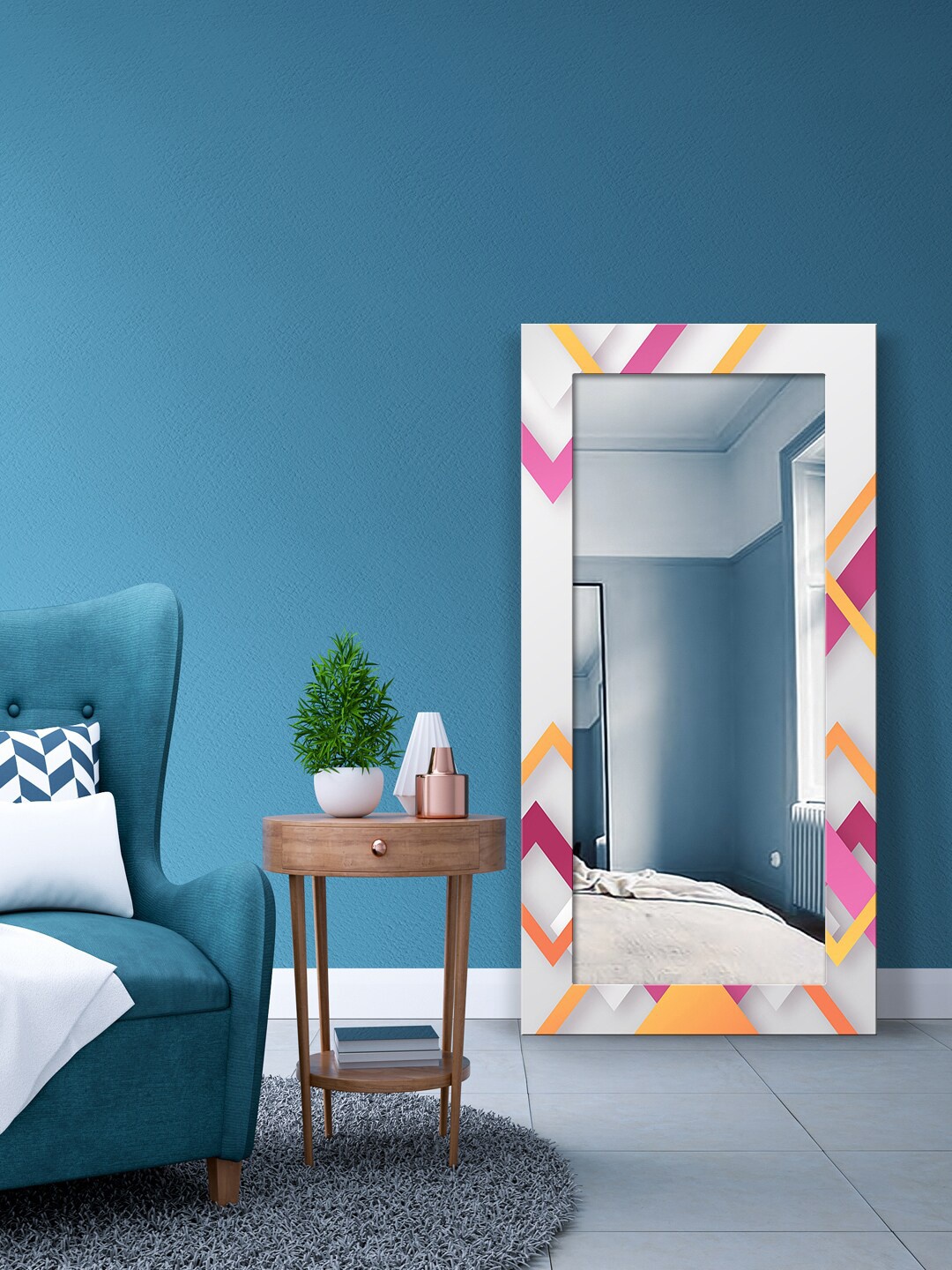 

999Store Grey & Orange Printed Wall Mirror