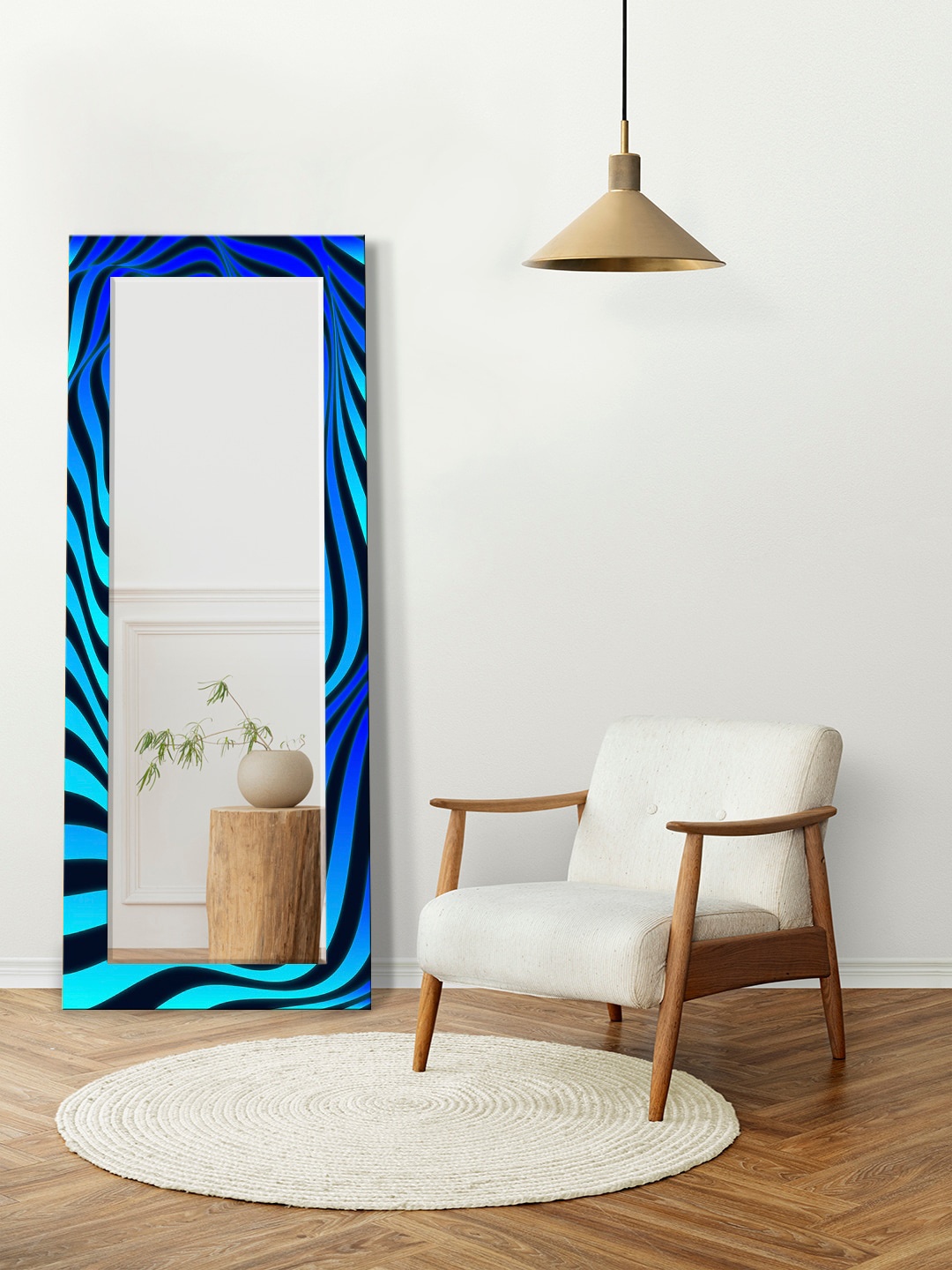 

999Store Blue & Black Printed Rectangular Wall Mirrors