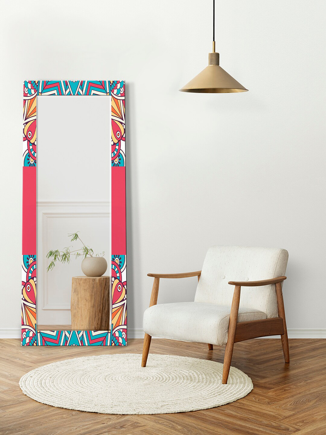

999Store Pink & Green Printed Wall Mirror