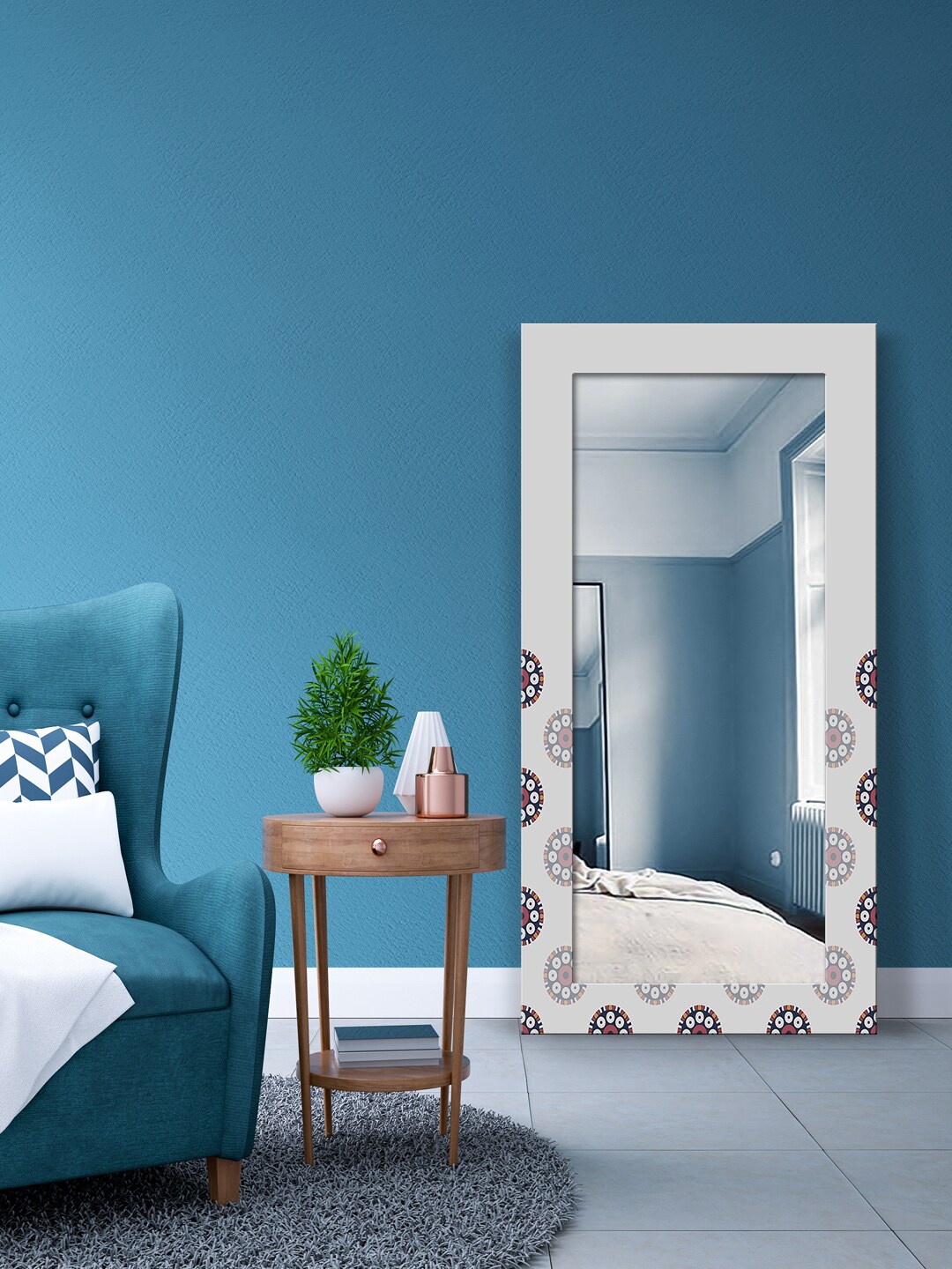 

999Store Grey Seamless Geometric Colorful Mandala Pattern Wall Mirror