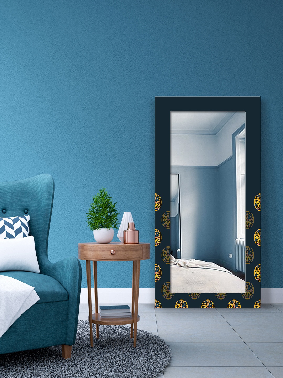 

999Store Black & Yellow Printed Wall Mirror