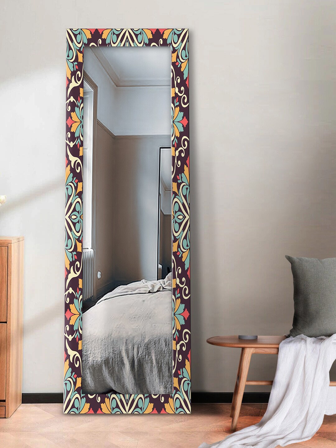 

999Store Purple & Green Ethnic Motifs Printed Wall Mirror