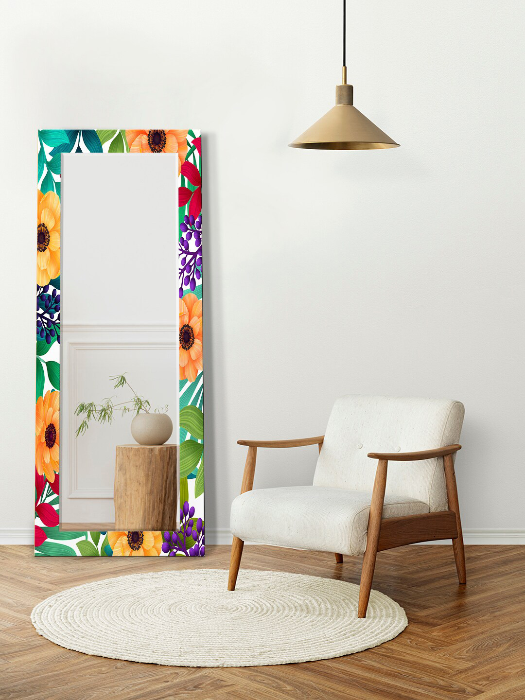

999Store Orange & Green Printed Rectangle Wall Mirror