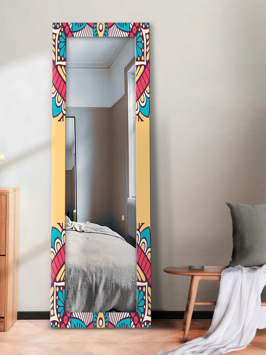 

999Store Orange & Green Printed Rectangular Wall Mirrors