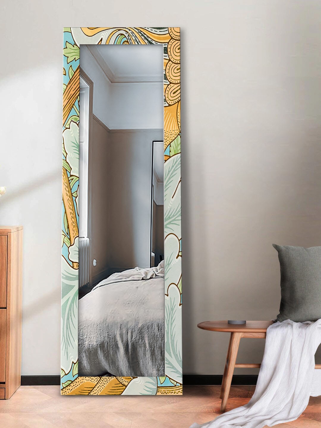 

999Store Green & Yellow Printed Wall Mirror