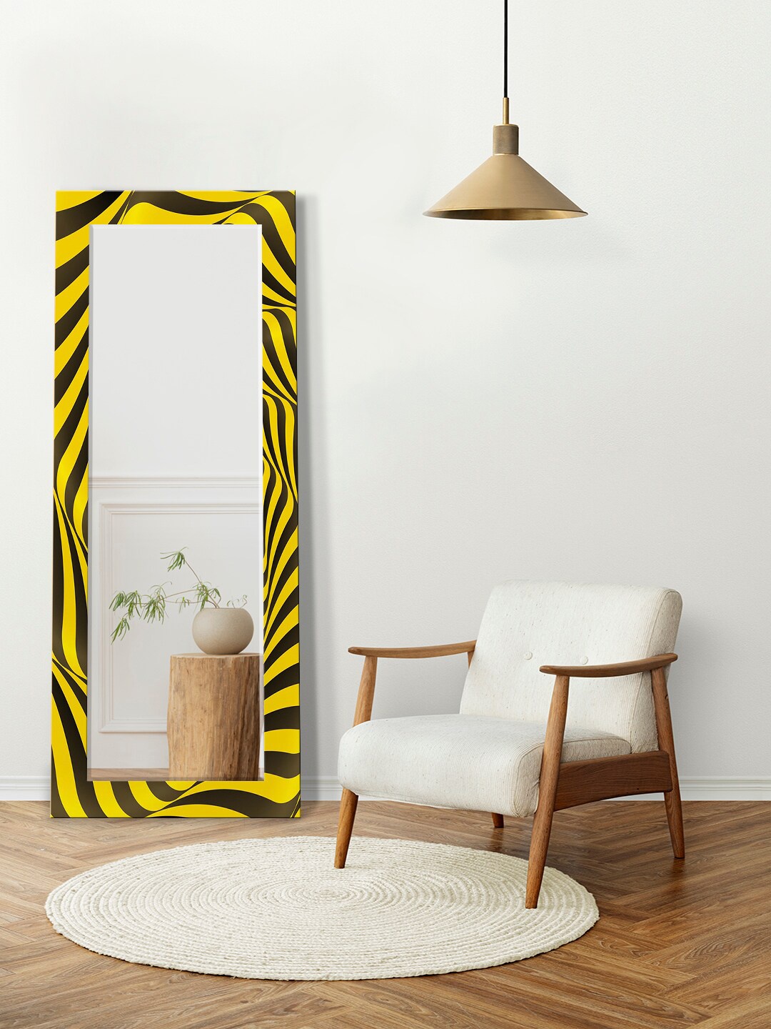 

999Store Yellow & Black Printed Rectangular Wall Mirrors