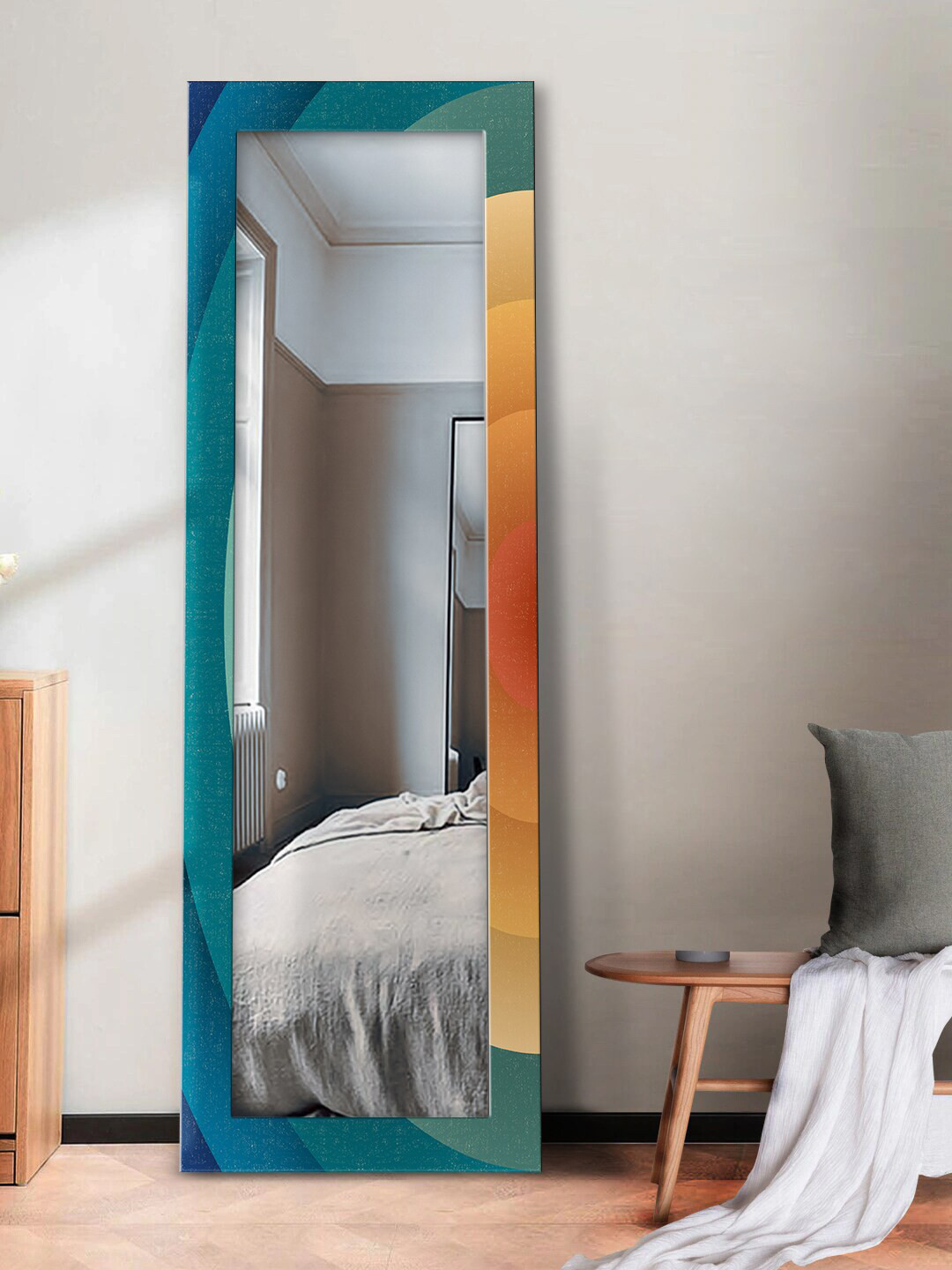 

999Store Blue & Brown Printed Wall Mirror