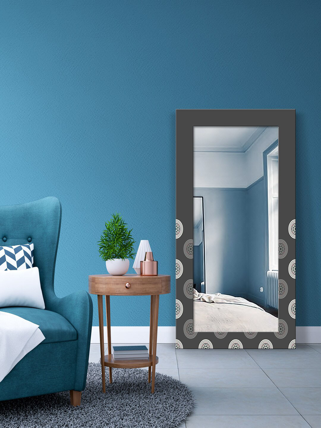 

999Store Black Mandala Design Printed Wall Mirror