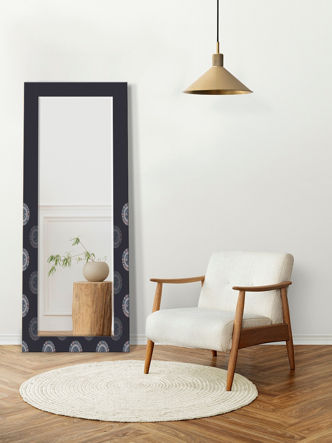 

999Store Black Mandala Printed Wall Mirror